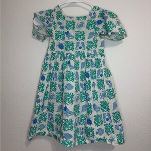 Mini Boden White Dress with Green and Blue Floral Pattern